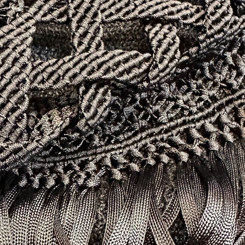 Ralph Lauren Collection Black Silk Hand Knit Fringe Trimmed Long Sleeve Sweater - Picture 8 of 16